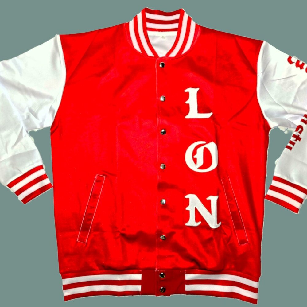 Red & White Button Up Varsity Style Jacket / Sweatshirt Embroidered Size Med NEW